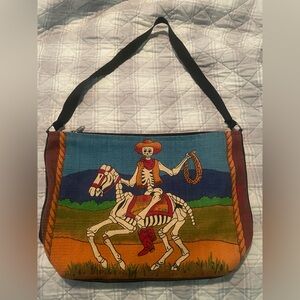 Southwest Cotton Day Of Dead Purse Bag-Cowboy Lasso Canvas Mexican